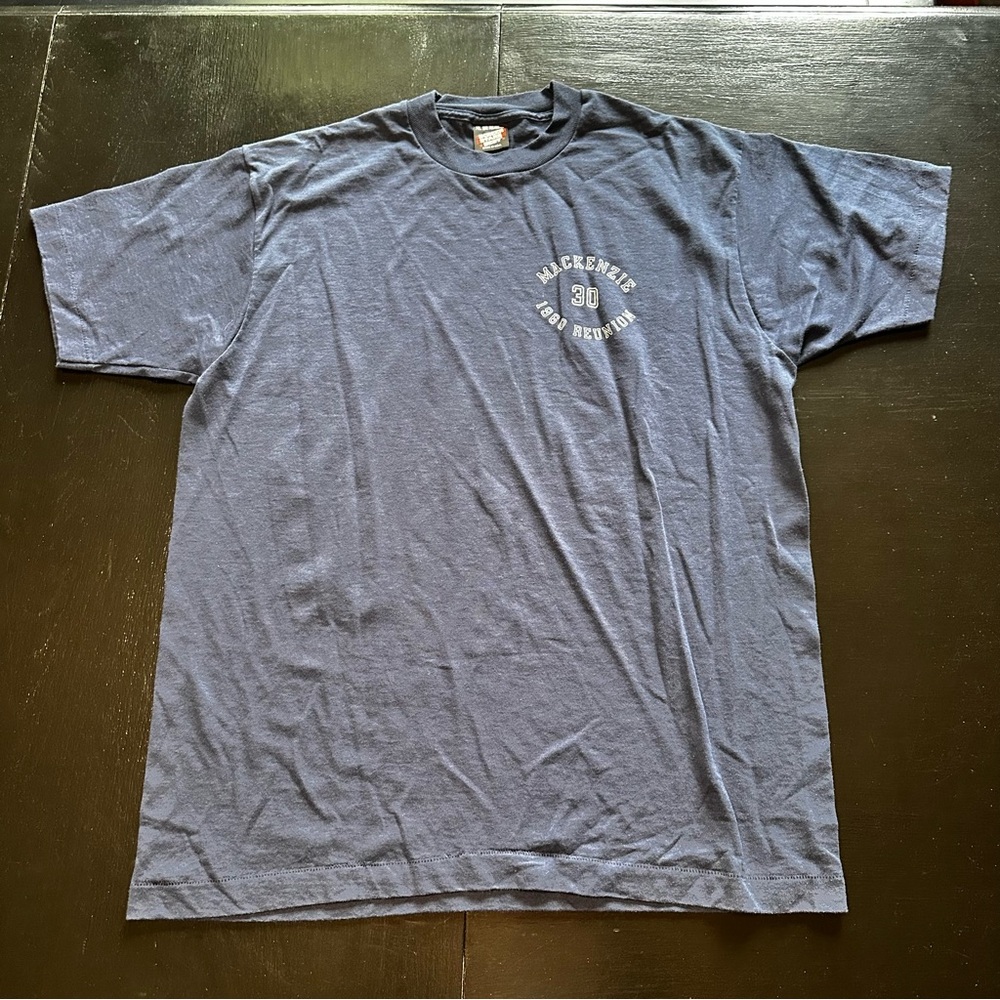 Vintage Men's Blue Graphic T-Shirt 1990 90s Single Stitch Tee T-Shirt